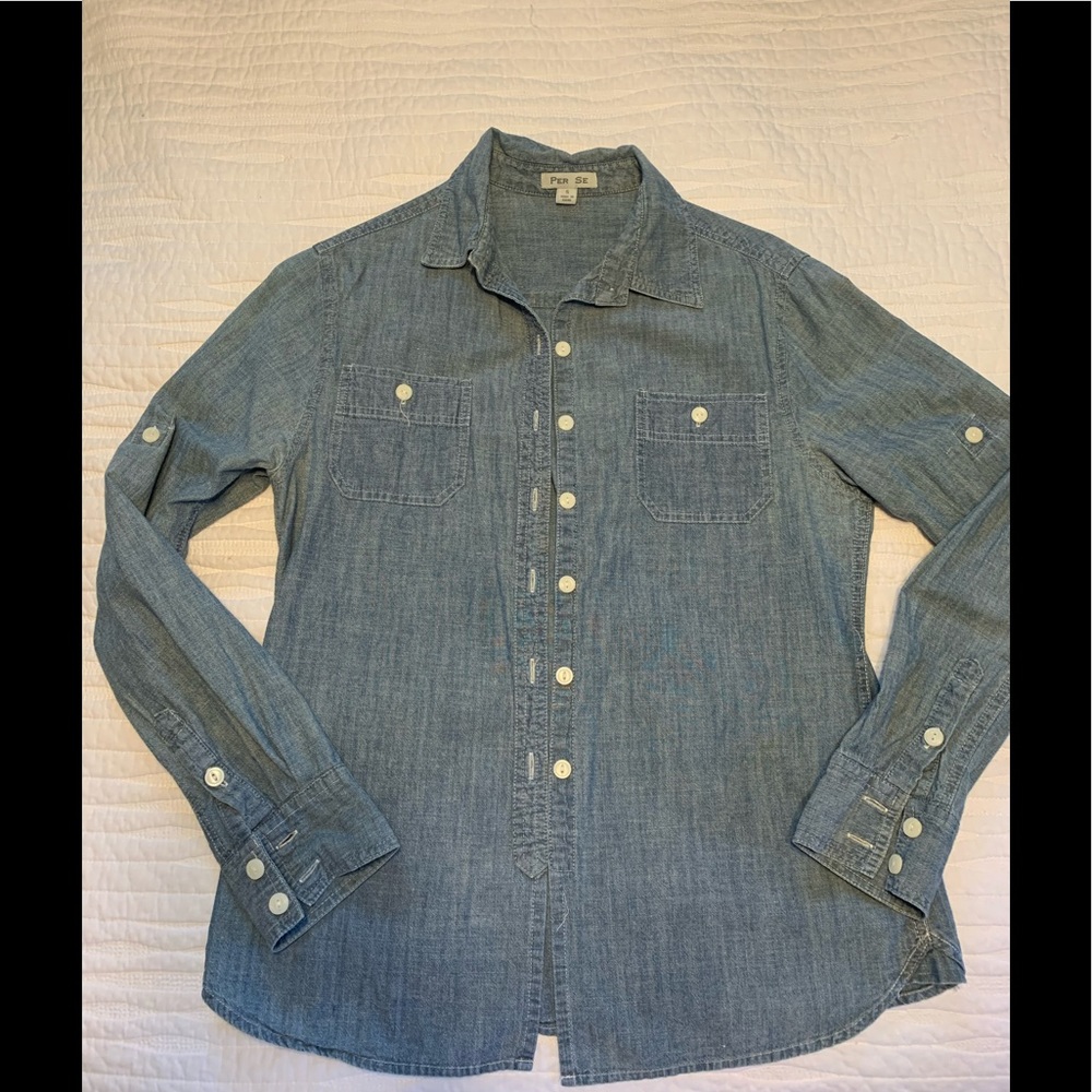 Denim causal button down shirt.